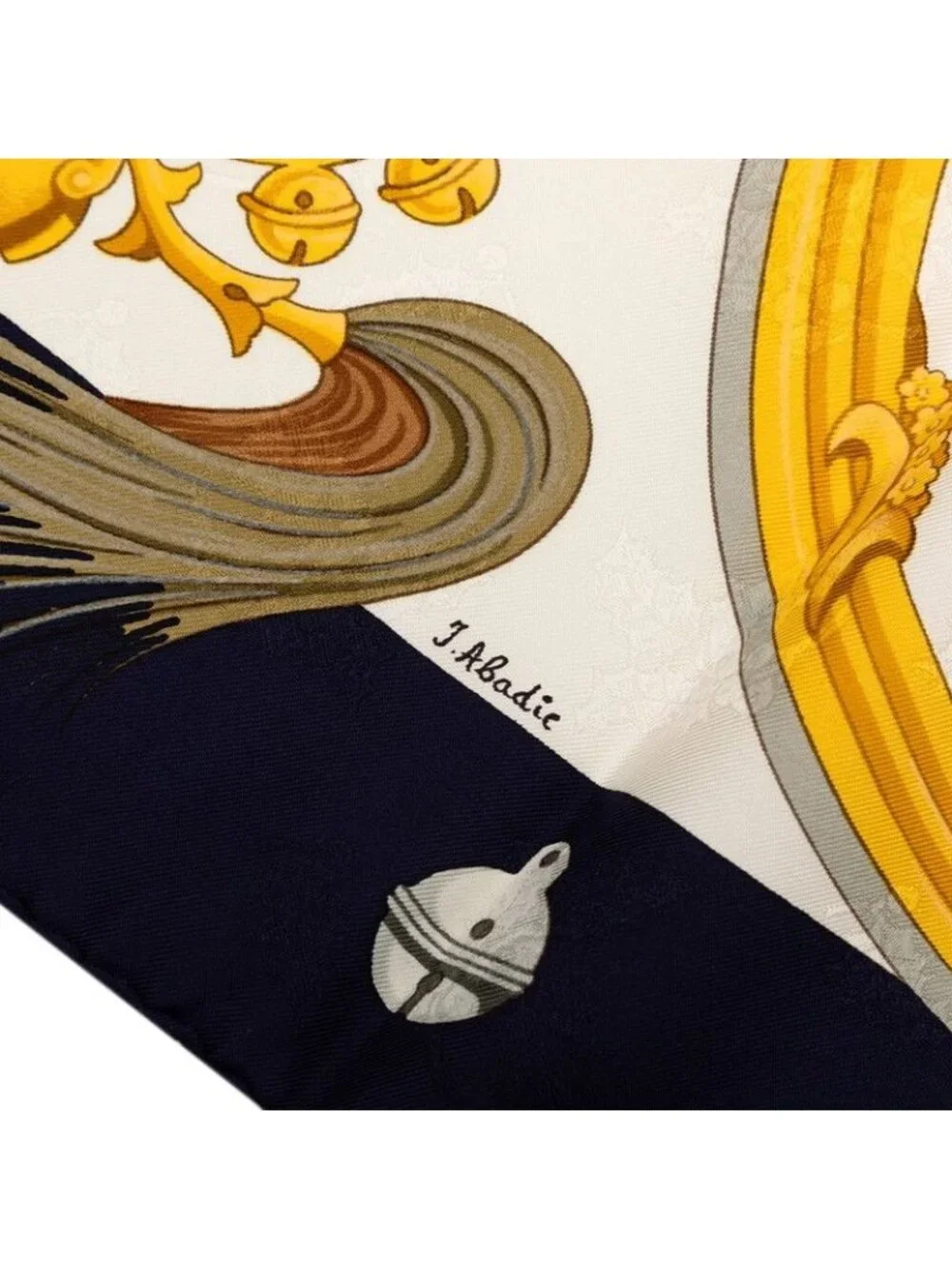 Hermes Carre 90 Plumes Et Grelots Feathers And Bells Scarf Navy White Silk
